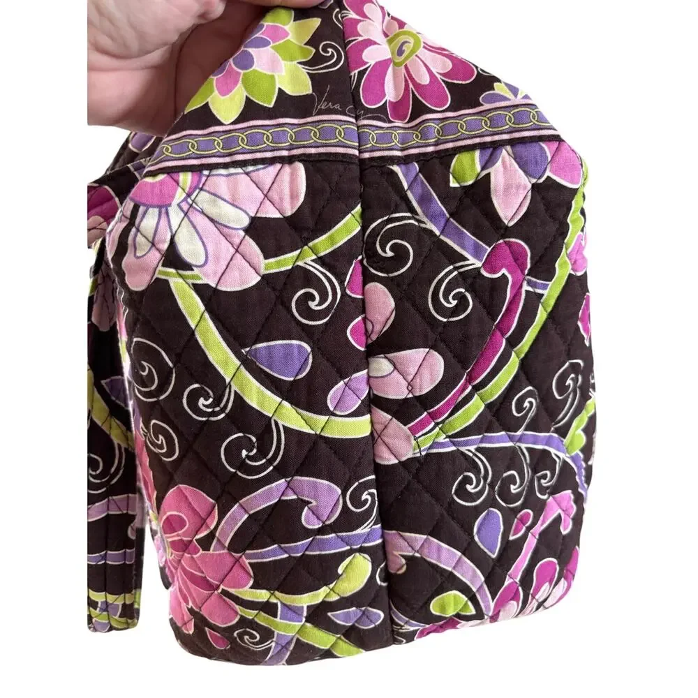 Vera Bradley quilted duffel bag green purple floral two handles weekender tote